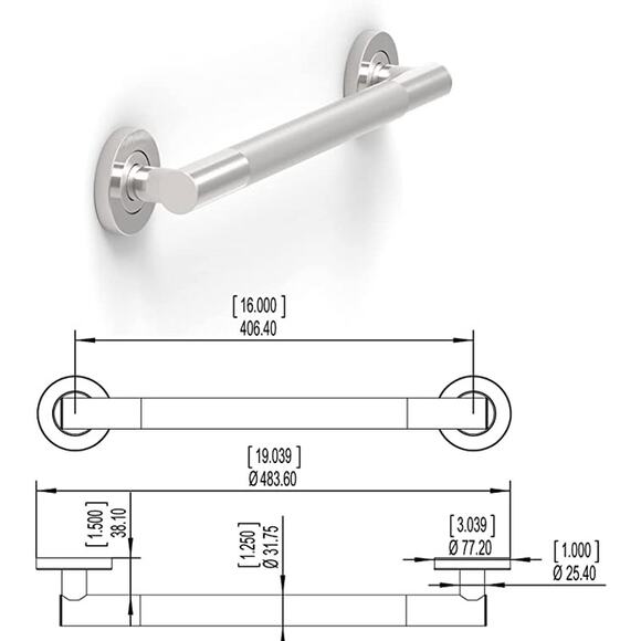 Ameriluck 16" Designer Grab Bar W/ Peened Grip Glacier NEW Open Box - Picture 3 of 6